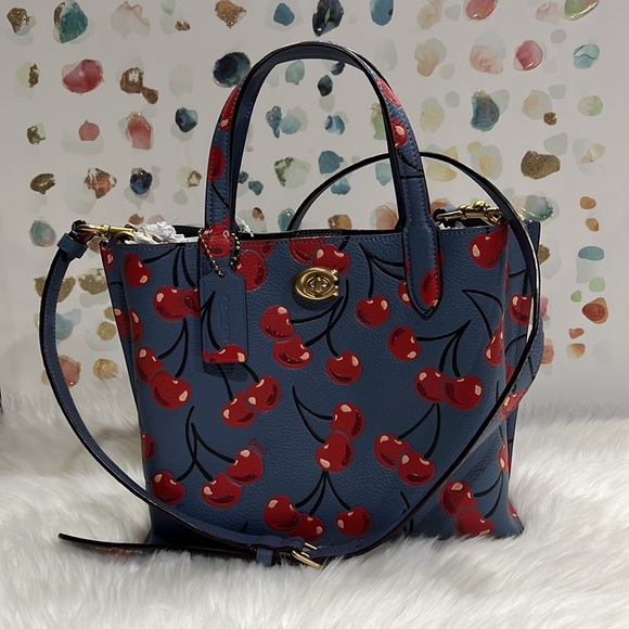 Coach Bags Coach Cherry Print Willow Tote With Red Glitter Cherry